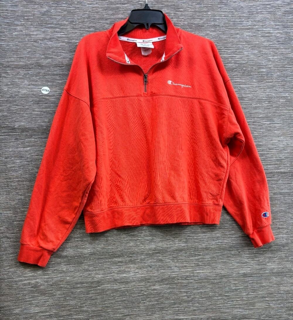 Champion Orange 1/4 Zip Pullover Sweatshirt Womens Size L Regular Solid Logo